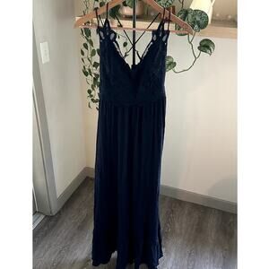 Mi Ami Navy Lace Maxi Dress Size S Cotton Blend Boho Strappy